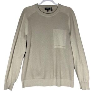 Theory Mens NWOT Ribbed Crewneck Sweater Sz M Cashmere Cotton Beige Chest Pocket